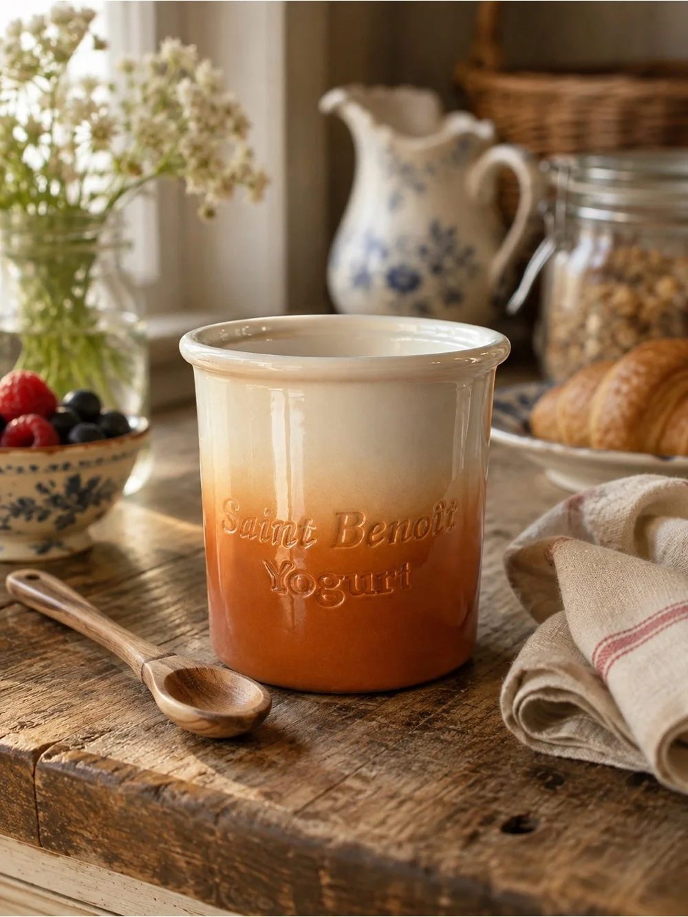 Vintage Saint Benoit CERMER Stoneware Yogurt Crock Peach Gradient Ceramic Pot